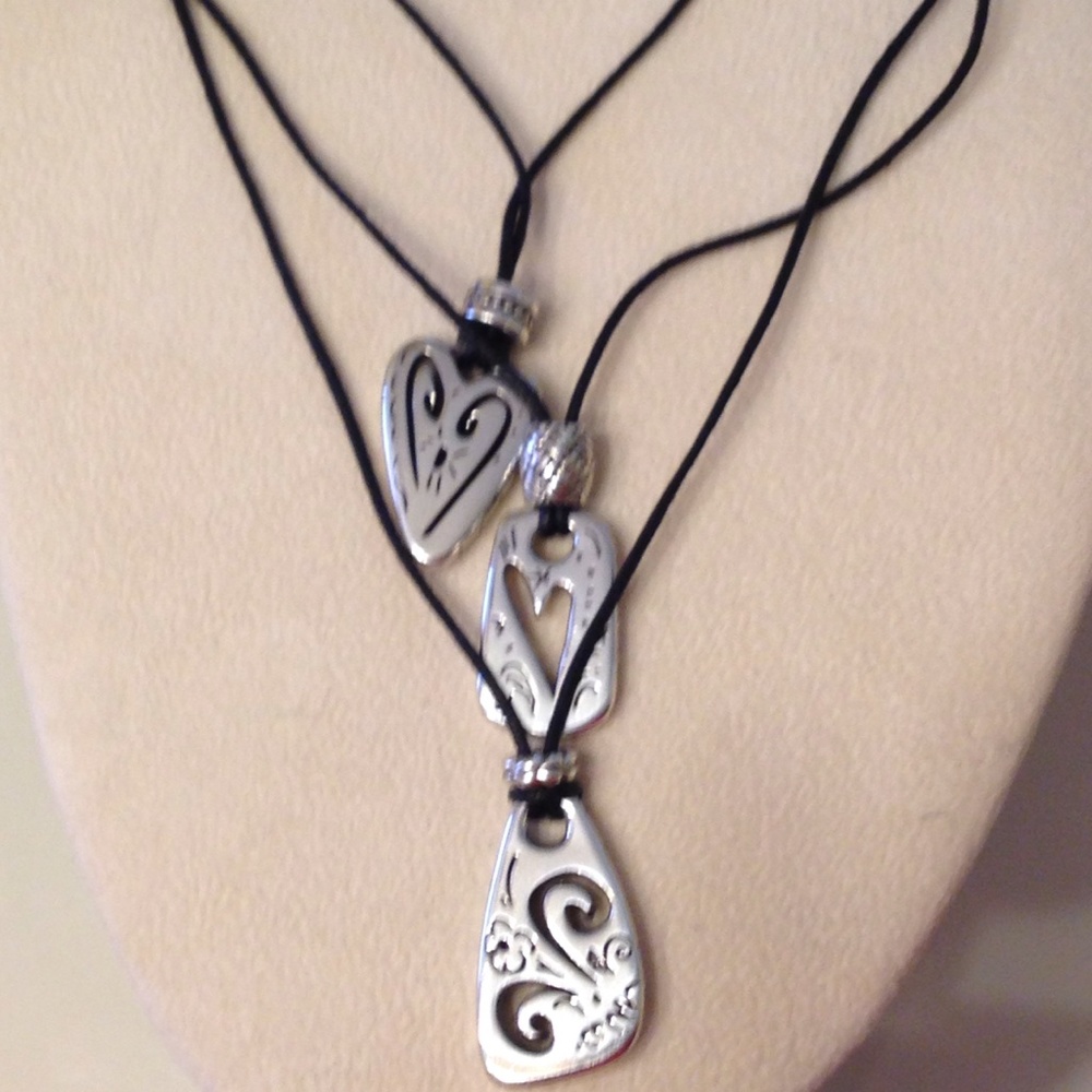 Brighton black waxed triple cord charm necklace